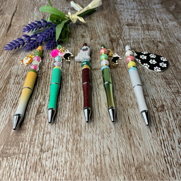 Writing Pen Dog Corgi Pug Artisan Beaded Silicone Gift Custom Handcrafted Office - Picture 2 of 10